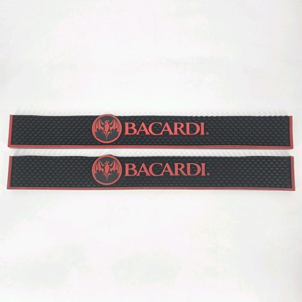 Bacardi Rum Bar Mats Lot 2 2008 Red Black Rubber Spill Rail Runner 23.5" Bat